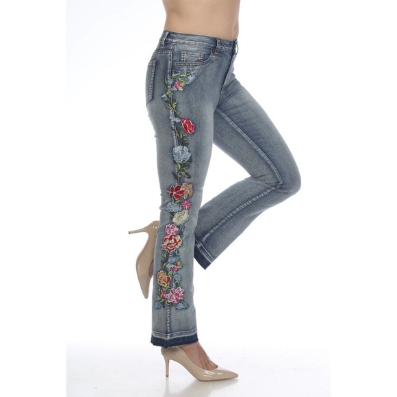 AZI Denim - AZI Jeans Women's Size 14 Flair Floral Embroidered Jeans Bright NWT